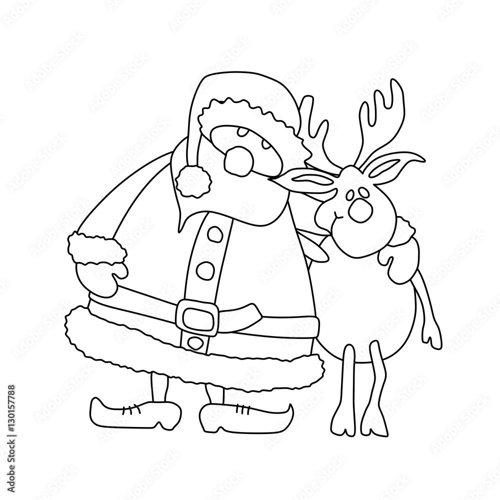 Weihnachtsmann mit Elch zum Ausmalen Umriss - Malvorlage Bastelvorlage cartoon comic clipart