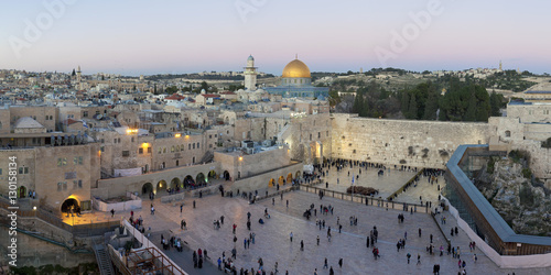 Jewish Quarter of the Western Wall Plaza, with people praying at the Wailing Wall, Old City, Jerusalem, Israel