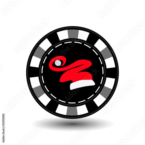 Poker chip Christmas. Gray. Cap of Santa Claus in the middle. Illustration vector. Use for the site, printing, paper, cloth, decoration, design, etc. EPS 10