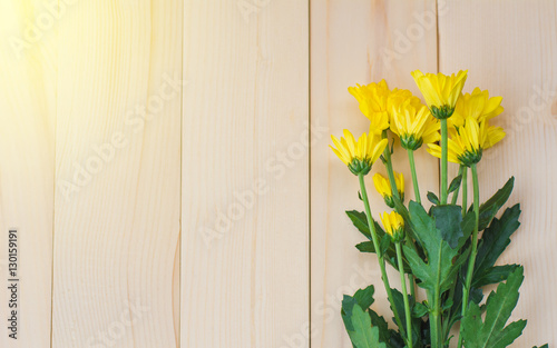 Fototapeta Naklejka Na Ścianę i Meble -  chrysanthemum yellow on background wood and soft light