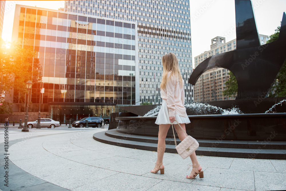 Outdoor Fashion Portrait of Young Woman with Long Legs, Walking Alone at  Street Stock Image - Image of holiday, city: 167492441