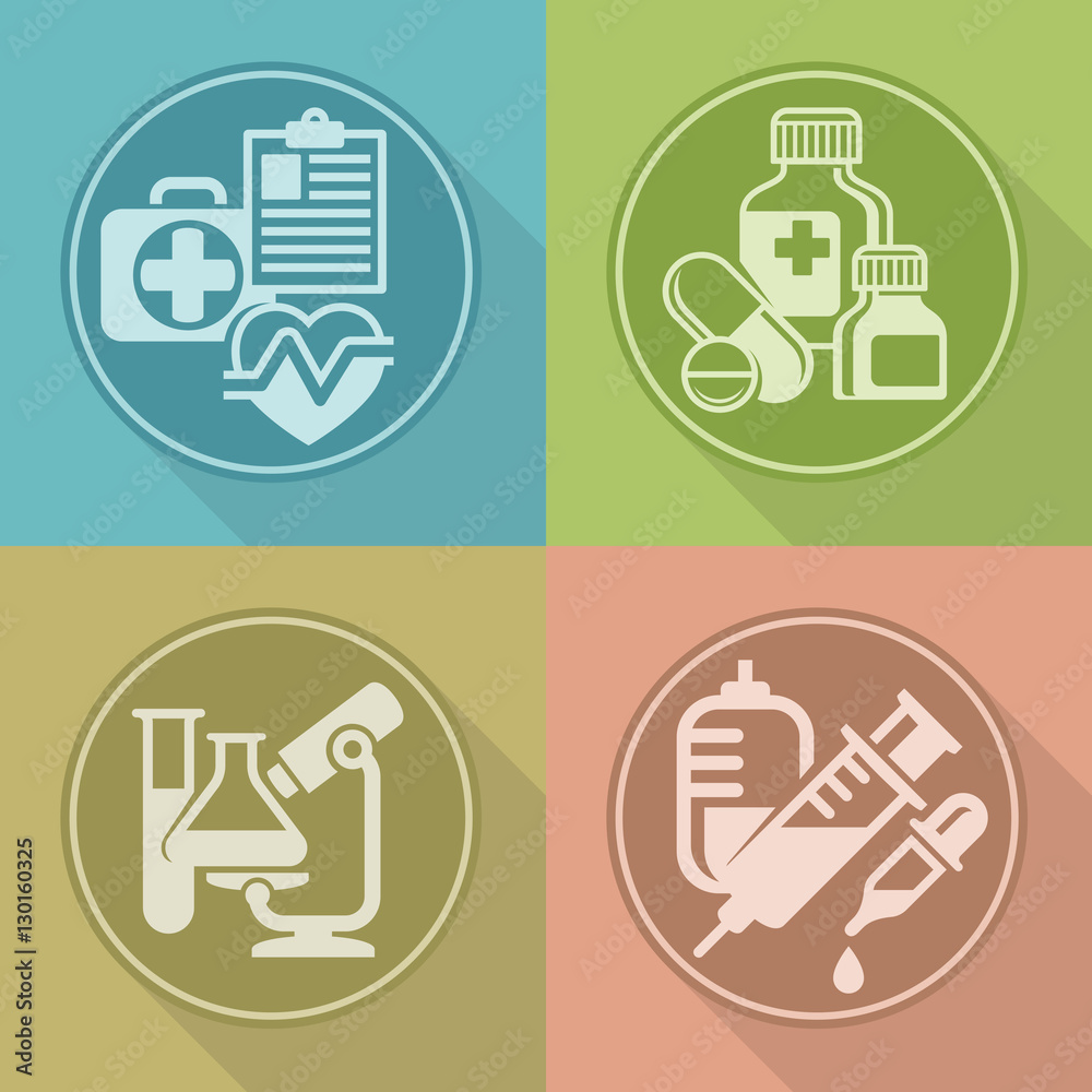 Set of medicines symbols on color Set of medicines symbols on color