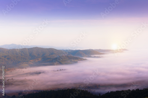 Sea fog on a mountain valley in the Chiangrai, Thailand.