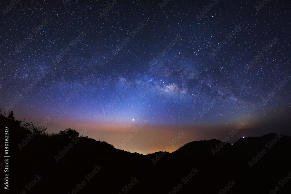 Panorama Milky Way Galaxy at Doi Luang Chiang Dao before sunrise