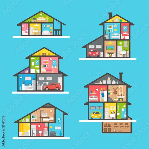 Flat design house interior set
