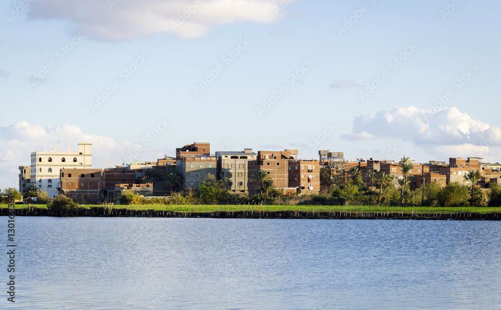 Coastline of the Nile river,Damietta,Egypt.