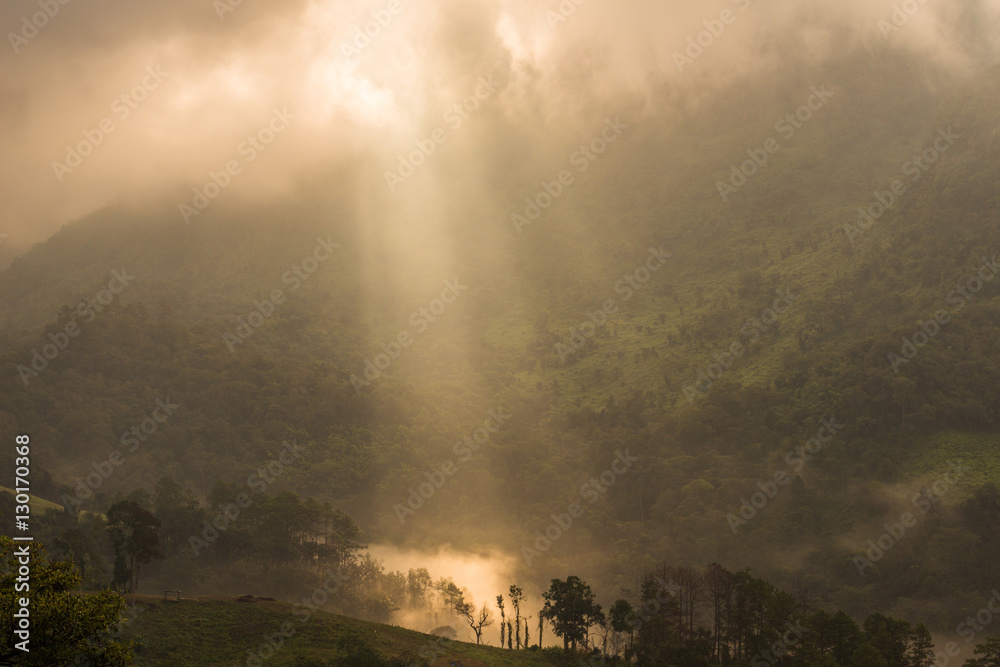 The sunbeam shining to the land in the countryside of Chiangmai province of Thailand.
