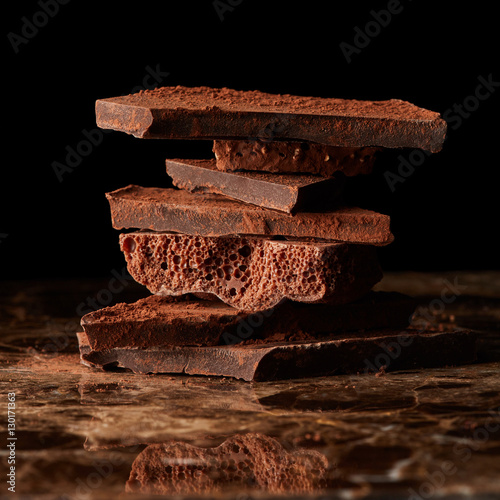 Heap of broken pieces chocolate