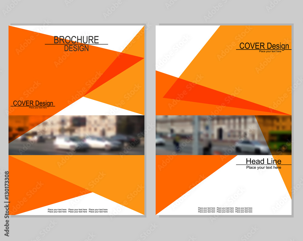 Naklejka premium Vector brochure cover templates with blurred cityscape. EPS 10. Mesh background.