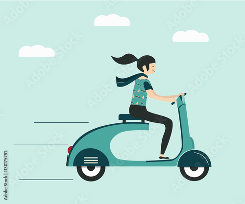 Woman riding scooter flat style design