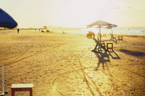 Beach chairs and tables, Ras Elbar, Damietta, Egypt.