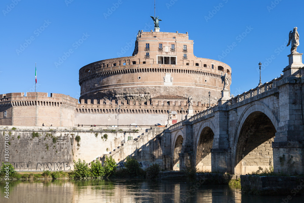 Castle of Holy Angel and St Angel bridge in Rome