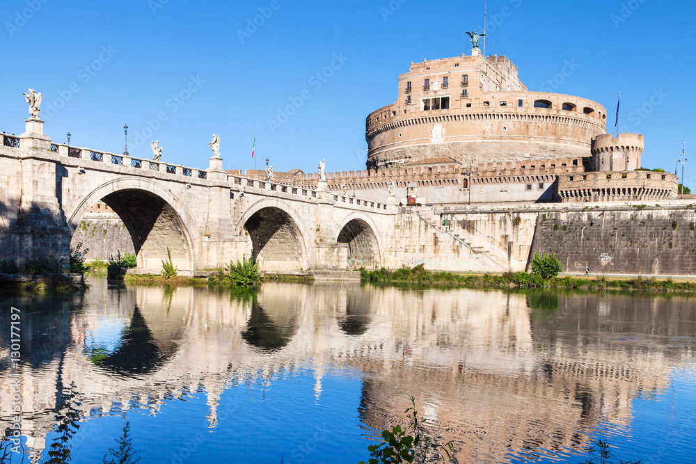 Castle of the Holy Angel and bridge in Rome city