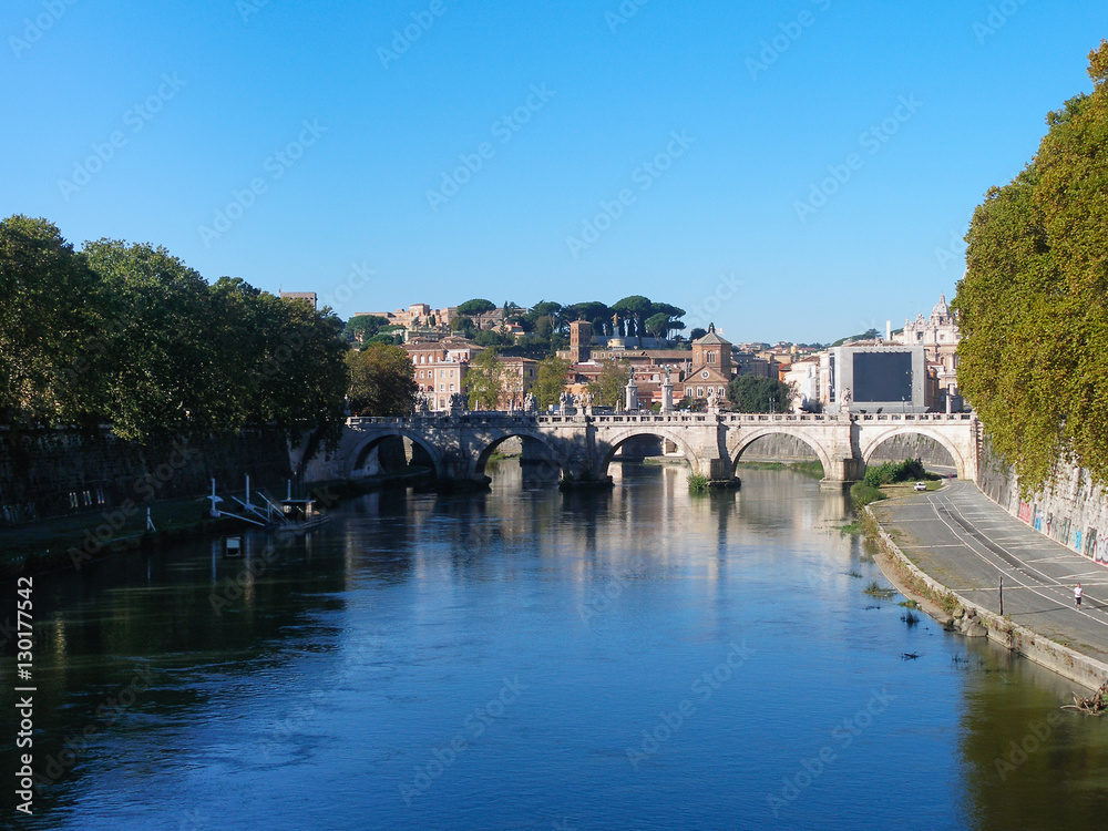 Tiber river and Bridge of Holy Angel in Rome