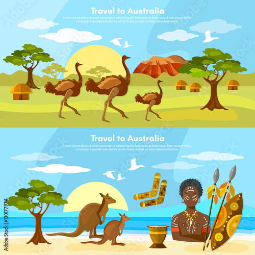 Australia travel banner Australia, people and animals