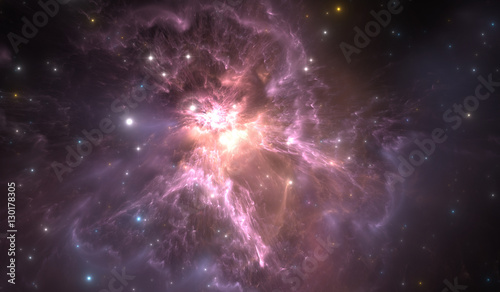 Fototapeta Naklejka Na Ścianę i Meble -  Space background with nebula and stars. Glowing nebula is the remnant of a supernova explosion