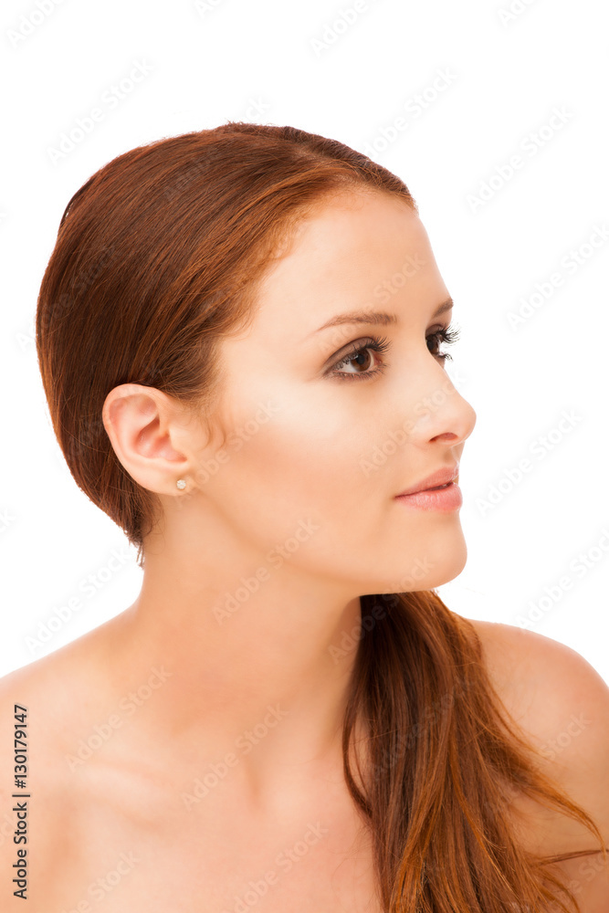 beauty portrait of cute caucasian woman isolated over white back beauty portrait of cute caucasian woman isolated over white back