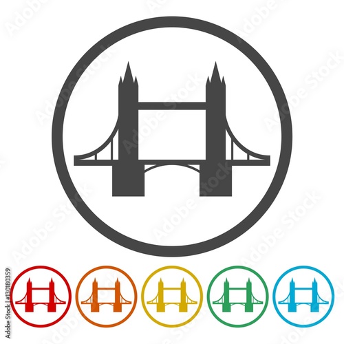 Tower Bridge, London icons set 
