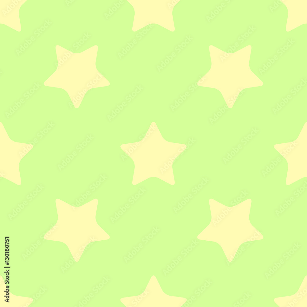 Simple seamless background of bright yellow five-pointed stars on a light green background. Drawing for the design surface. Simple seamless background of bright yellow five-pointed stars on a light green background. Drawing for the design surface.