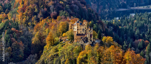 Hohenschwangau Castle and autumn trees. Bavaria, Germany.
