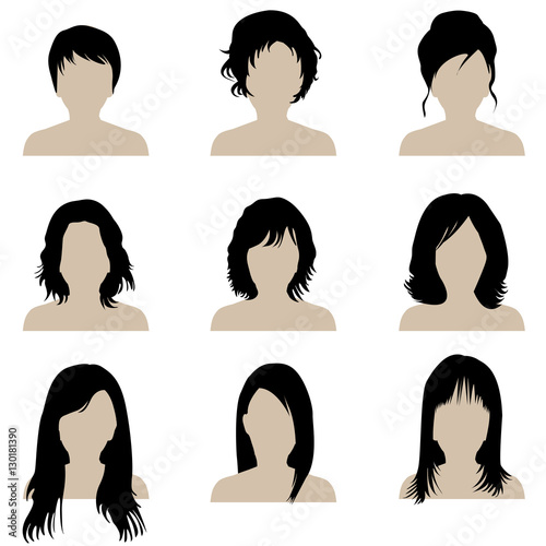 Brunette woman with different types of hairstyle