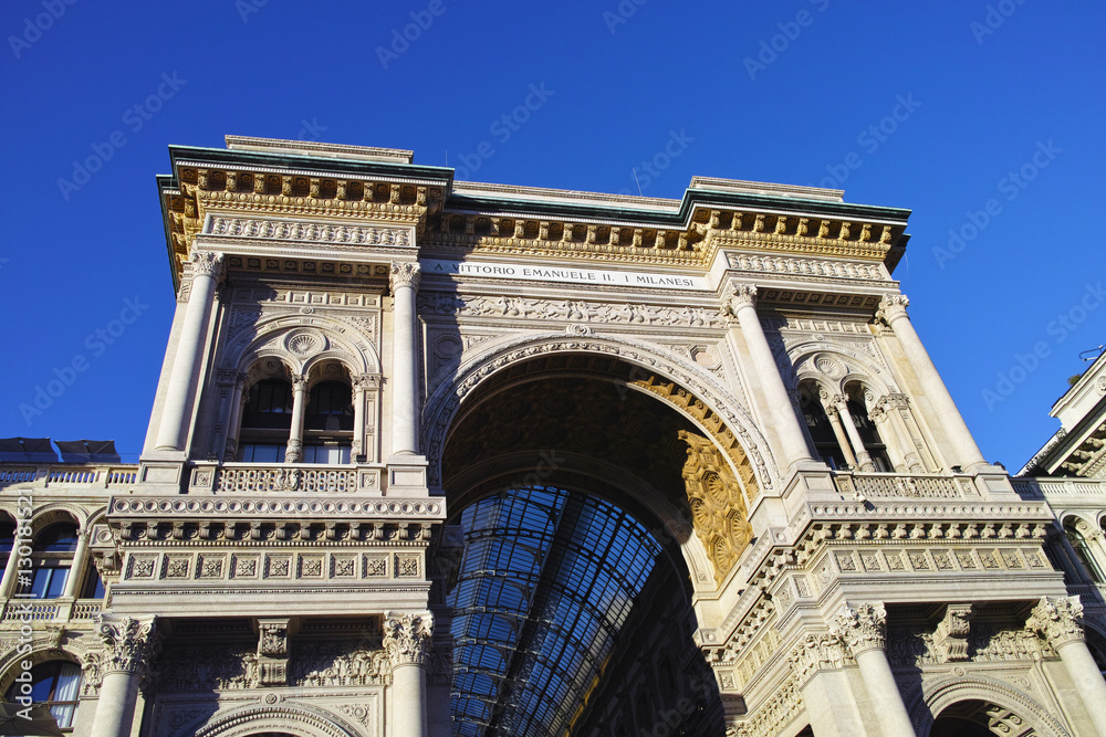 Glass dome of Galleria Vittorio Emanuele II shopping gallery.