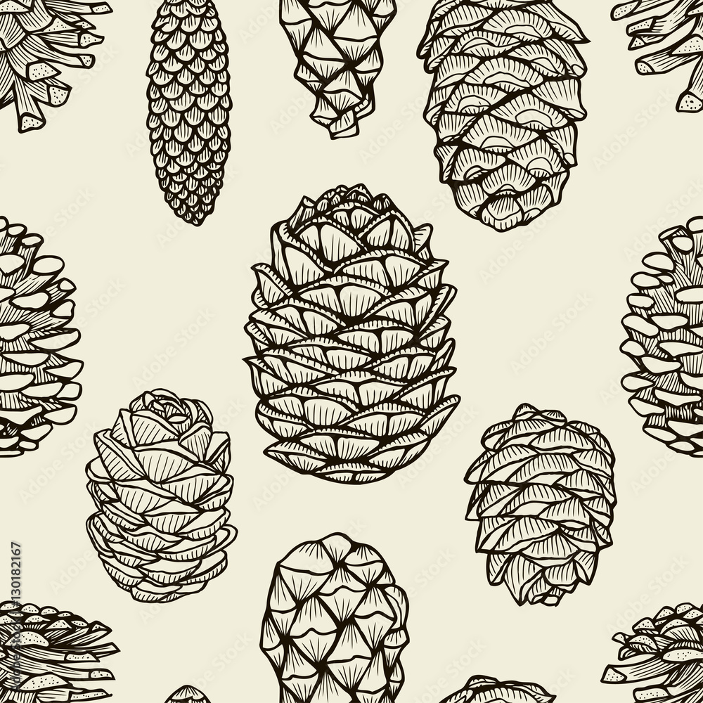 Fototapeta premium Seamless pattern with pine cones