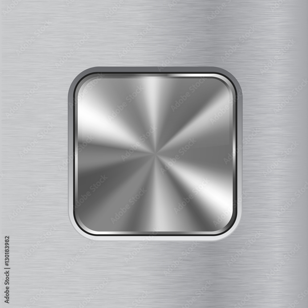 Square chrome button on metal background