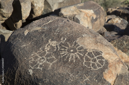 Petroglyphs, created by the prehistoric Hohokam people, about 1000 years ago, West-Tucson Mountain District, Saguaro National Park, Arizona photo
