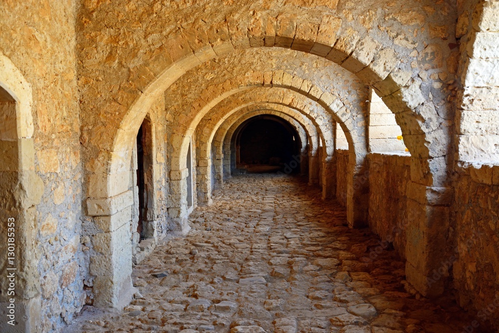 Passageway in the West Gate (Klaoustra) at the Arkadi Monastery, Crete.