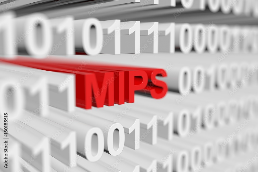 MIPS in the form of a binary code with blurred background 3D illustration