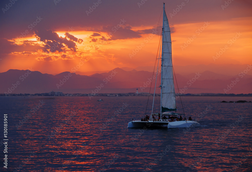 Colorful sunset. Dramatic and Atmospheric landscape. Costa Brava