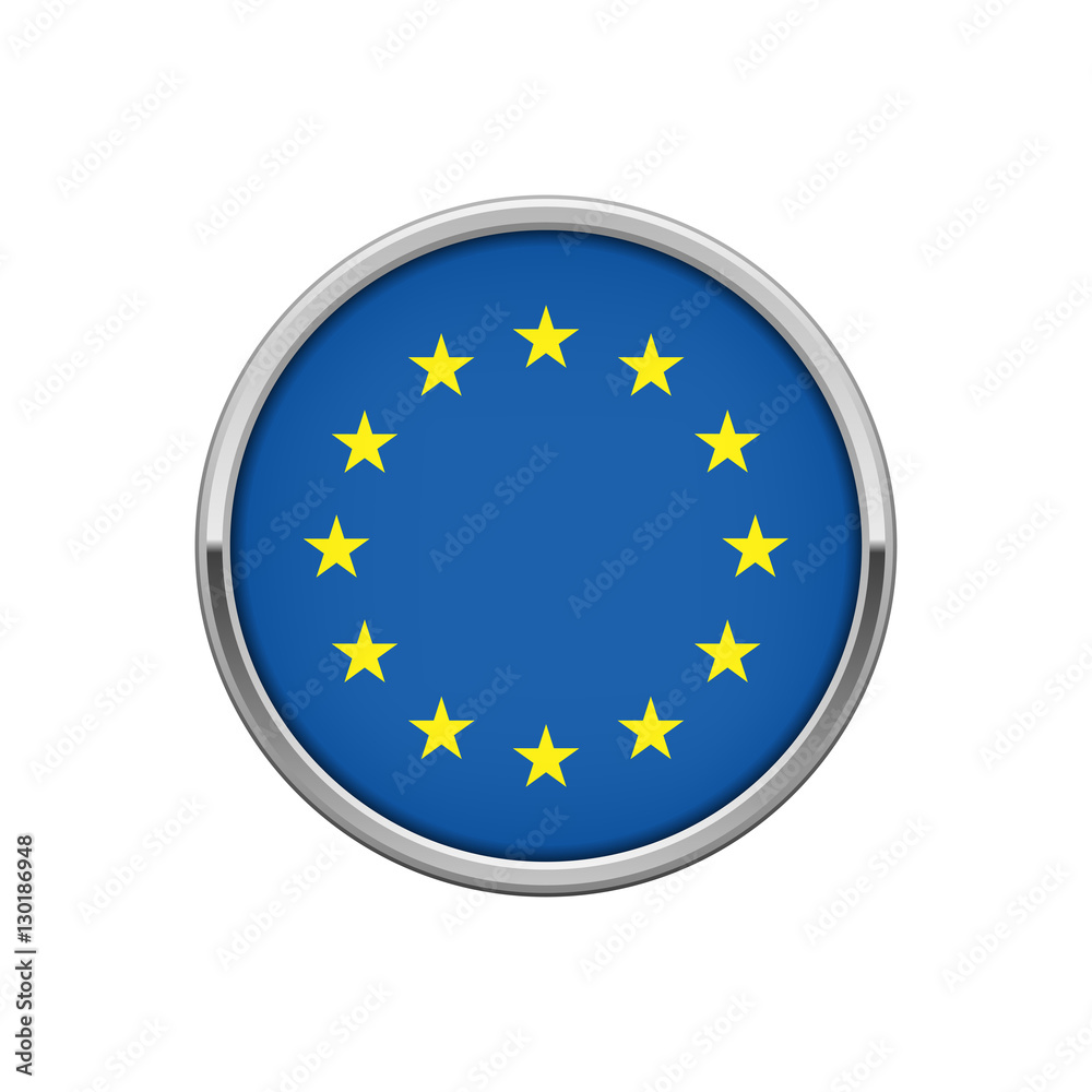 Round silver badge with European Union flag Round silver badge with European Union flag