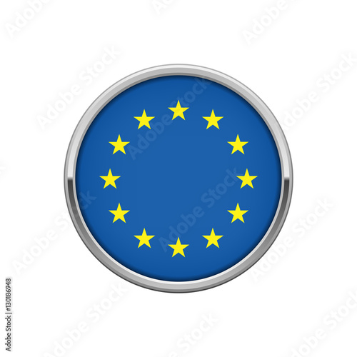 Round silver badge with European Union flag