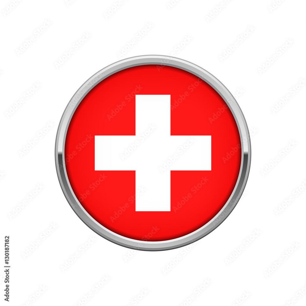 Round silver badge with Swiss flag Round silver badge with Swiss flag