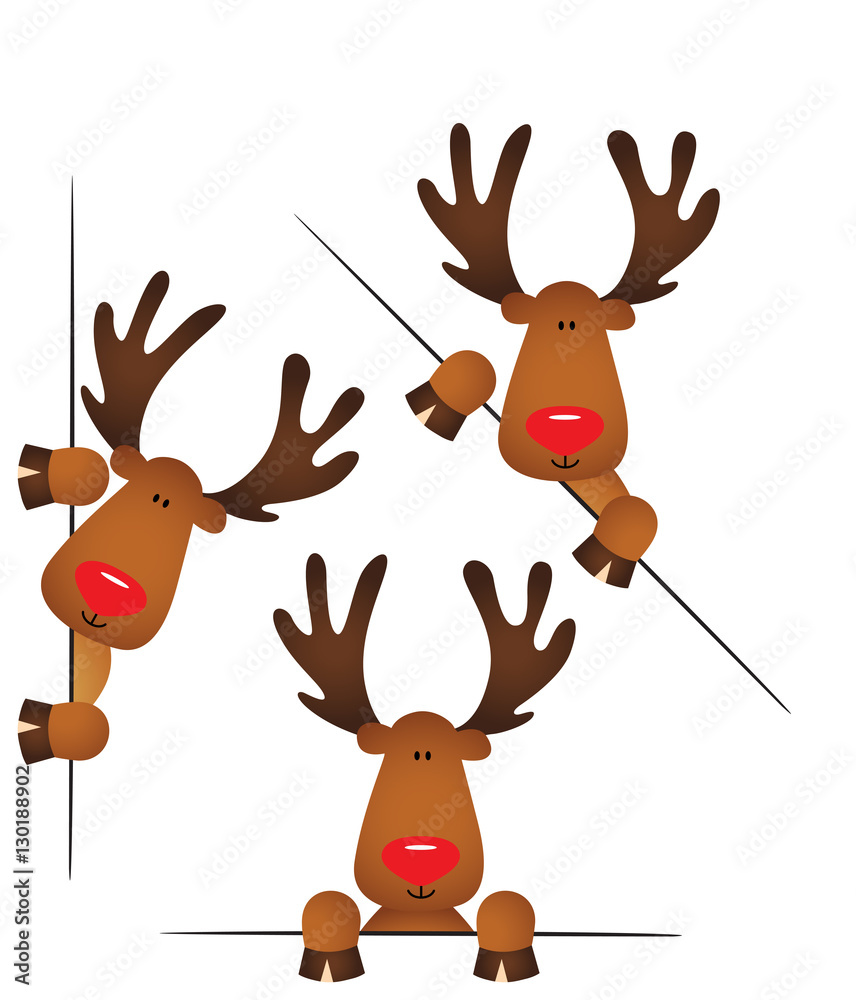 Obraz premium Cute reindeer peeking from behind in various positions 