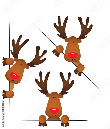Cute reindeer peeking from behind in various positions
