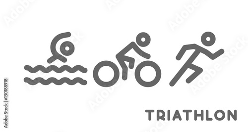 Line logo triathlon and figures triathletes on white background