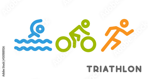 Line logo triathlon and figures triathletes on white background