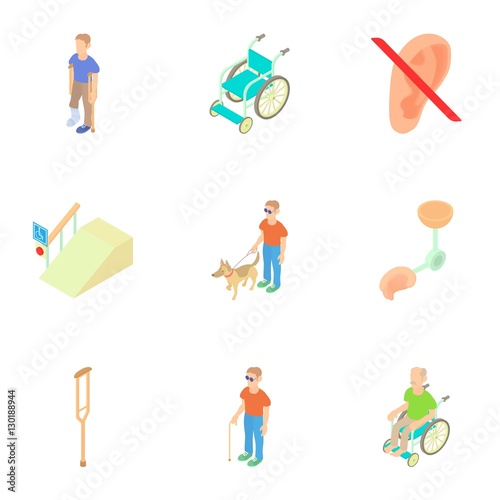 People with special needs opportunities icons set. Cartoon illustration of 9 people with special needs opportunities vector icons for web