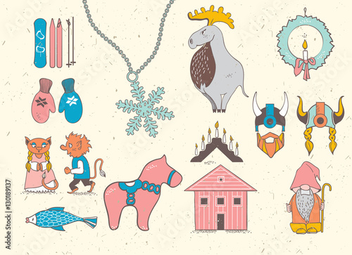 Set with design elements of symbols of Sweden, Denmark, Iceland