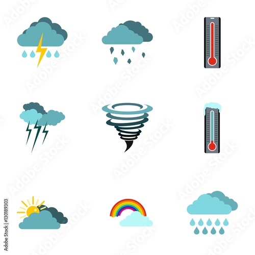 Weather outside icons set. Flat illustration of 9 weather outside vector icons for web