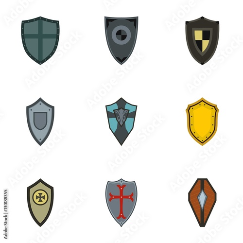 Military shield icons set. Flat illustration of 9 military shield vector icons for web