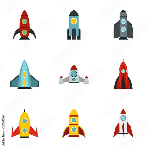 Types of rocket icons set. Flat illustration of 9 types of rocket vector icons for web