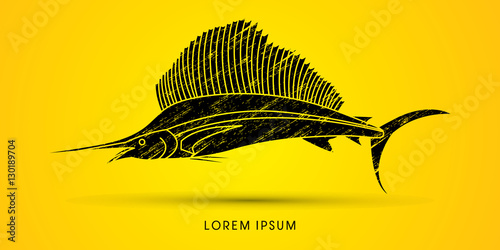 Sailfish, designed using grunge brush graphic vector.