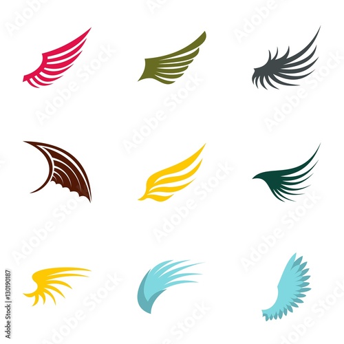 Wings icons set. Flat illustration of 9 wings vector icons for web