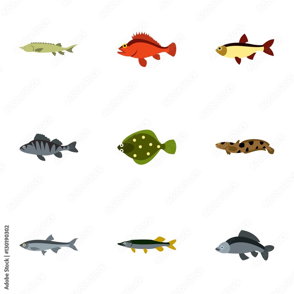Fototapeta premium Ocean fish icons set. Flat illustration of 9 ocean fish vector icons for web