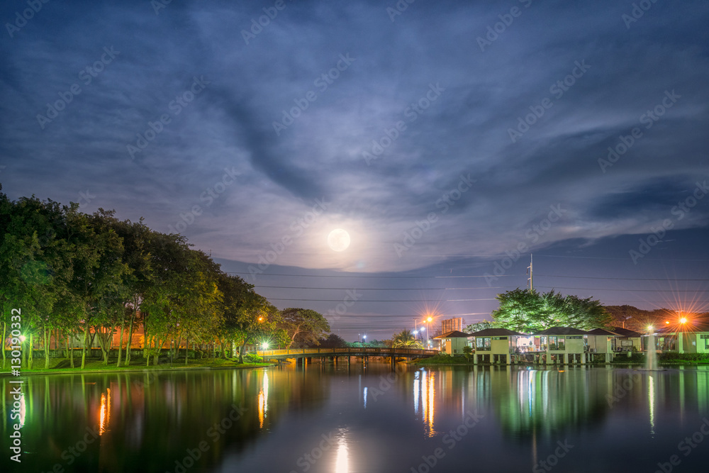 Romantic  scenic  with full moon on public park