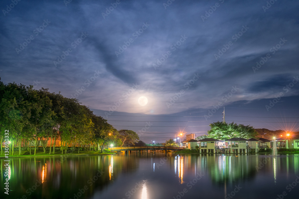 Romantic scenic with full moon on public park Romantic scenic with full moon on public park