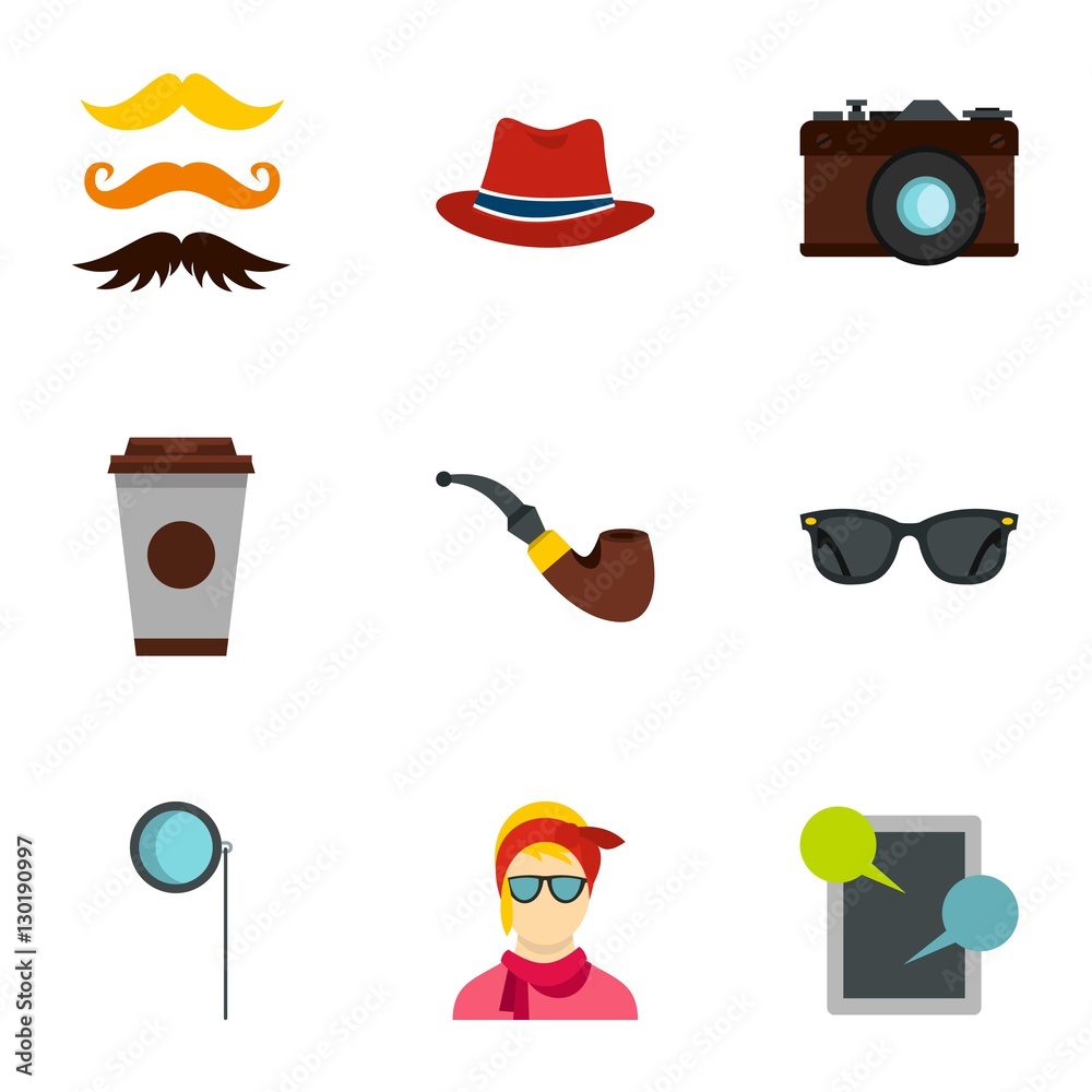 Hipster culture icons set. Flat illustration of 9 hipster culture vector icons for web